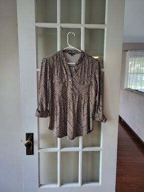 AVA & GRACE  PinTucked Pleated 3/4 Sleeve Blouse Casual Bussiness Flowy Size PS